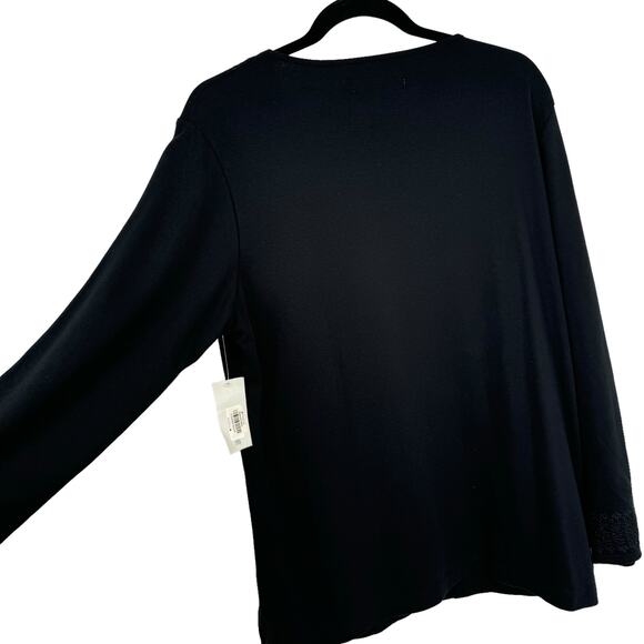 I Magnin 2 Piece Set M Black Long Sleeve Top Elastic Waist Pants Embroidered - Picture 6 of 15